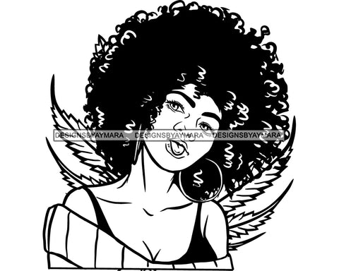 Afro Woman Getting High Stoned Marijuana Leaves Background Puffy Afro Hairstyle B/W SVG JPG PNG Cutting Files For Silhouette Cricut More