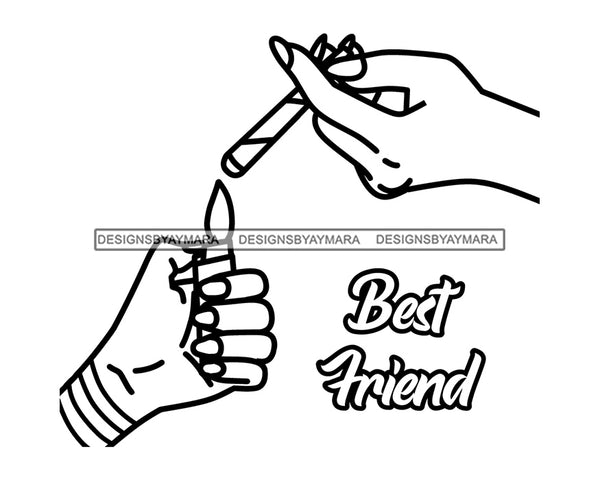 Marijuana Joint Lighter Best Friends Smoking Pot Blunt Weed Leaf Joint Cannabis B/W SVG PNG JPG Vector Clipart Silhouette Cricut Cutting