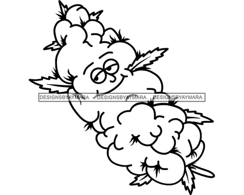 Funny Joint Face Big Eyes Smoking Pot Weed  Marijuana Leaf Getting High Stoned B/W SVG PNG JPG Vector Clipart Silhouette Cricut Cutting