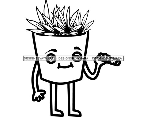 Flower Pot Smoking Marijuana Pot Stone Blunt Weed Cannabis High Life Smoker Drug B/W SVG PNG JPG Vector Clipart Silhouette Cricut Cutting