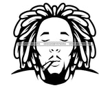 Afro Man Smoking Marijuana Dreadlocks Pot Stone Blunt Weed Cannabis High Life Smoker Drug B/W SVG PNG JPG Vector Clipart Silhouette Cricut Cutting