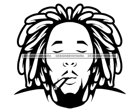 Afro Man Smoking Marijuana Dreadlocks Pot Stone Blunt Weed Cannabis High Life Smoker Drug B/W SVG PNG JPG Vector Clipart Silhouette Cricut Cutting