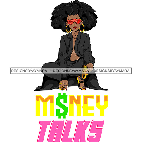 Sassy Afro Woman Money Talks Business Sunglasses Puffy Afro Hairstyle SVG JPG PNG Vector Clipart Cricut Silhouette Cut Cutting