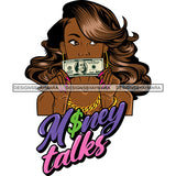 Sassy Afro Woman Money Talks Business Dollar Long Wavy Hairstyle SVG JPG PNG Vector Clipart Cricut Silhouette Cut Cutting