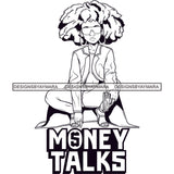 Sassy Afro Woman Money Talks Business Sunglasses Hoop Earrings Afro Hairstyle B/W SVG JPG PNG Vector Clipart Cricut Silhouette Cut Cutting