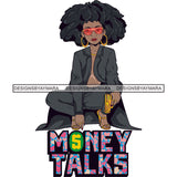Sassy Afro Woman Money Talks Business Sunglasses Hoop Earrings Afro Hairstyle SVG JPG PNG Vector Clipart Cricut Silhouette Cut Cutting
