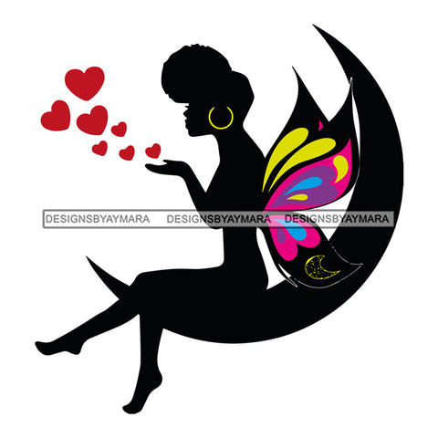 Afro Attractive Black Classy Woman With Wings Fairy Fantasy Half Moon Up Do Hair Style SVG Cutting Files For Silhouette Cricut More