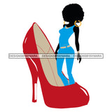Afro Attractive Black Woman Silhouette Big Heels Fashion Afro Hair Style SVG Cutting Files For Silhouette Cricut More