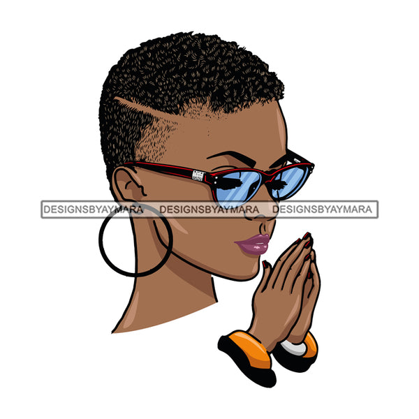 Afro Beautiful Black Woman Praying God Sunglasses Short Hair Style SVG Files For Silhouette Cricut And More