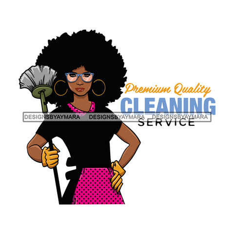 Afro Woman Cleaning Service Maid Housekeeper Sunglasses Bamboo Earrings Afro Hair Style SVG Cutting Files For Silhouette and Cricut