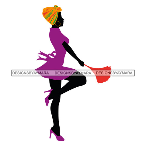 Cleaning Woman With Headwrap Purple Outfit SVG JPG PNG Vector Clipart Cricut Silhouette Cut Cutting1