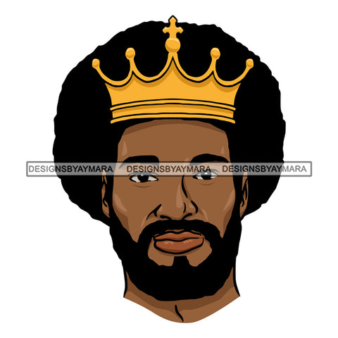 Black Man King With Beard Afro Crown SVG JPG PNG Vector Clipart Cricut Silhouette Cut Cutting