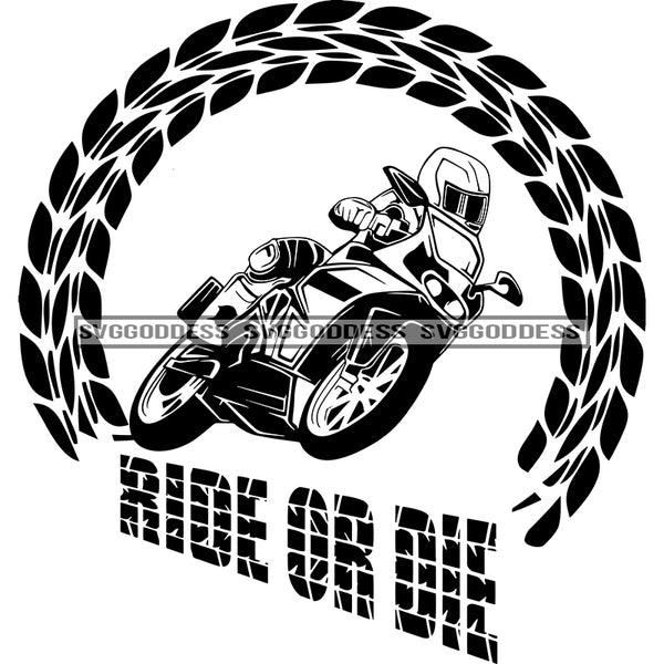 Laurel Wreath Motorcycle Fun Speed Adventure Sport Banner B/W SVG JPG PNG Vector Clipart Cricut Silhouette Cut Cutting
