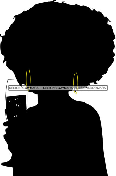 Afro Black Woman Silhouette Drinking Wine Relax Chilling Stress Free SVG Cutting Files For Silhouette Cricut and More!