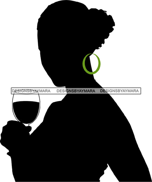 Afro Black Woman Silhouette Drinking Wine Relax Chilling Stress Free SVG Cutting Files For Silhouette Cricut and More!
