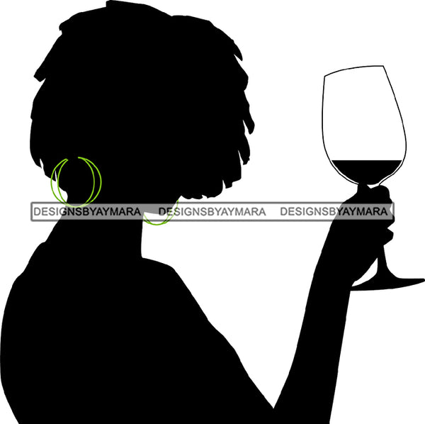 Afro Black Woman Silhouette Drinking Wine Relax Chilling Stress Free SVG Cutting Files For Silhouette Cricut and More!