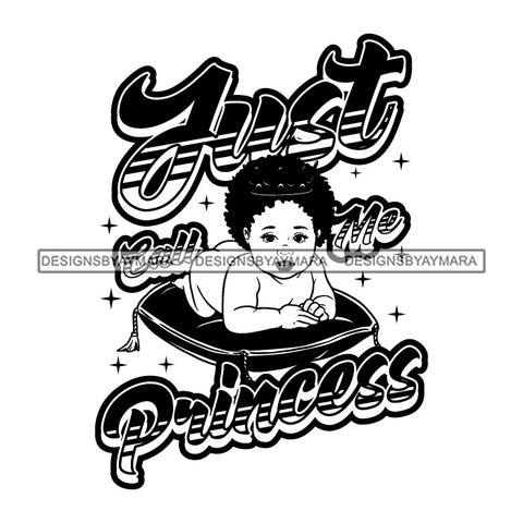 Adorable Baby Girl Quotes Crown Lying Down Pillow Puffy Afro Hairstyle B/W SVG JPG PNG Vector Clipart Cricut Silhouette Cut Cutting