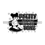 Adorable Baby Girl Quotes Sitting Pillow Bangs Pigtails Hairstyle B/W SVG JPG PNG Vector Clipart Cricut Silhouette Cut Cutting