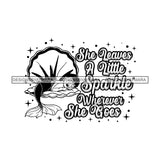 Adorable Baby Girl Quotes Dreaming Sleeping Clam Shell Mermaid B/W SVG JPG PNG Vector Clipart Cricut Silhouette Cut Cutting