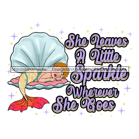 Adorable Baby Girl Quotes Dreaming Sleeping Clam Shell Mermaid Puffy Afro Hairstyle SVG JPG PNG Vector Clipart Cricut Silhouette Cut Cutting