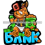 Bank Quote Gangster Scarface Cate Wearing Hat Holding Money Bag Dripping Money Note And Gold Coin Angry Face Cat Vector SVG JPG PNG Vector Clipart Silhouette Cut Cutting