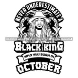 Sexy Afro Man King October Birthday Fashion Model Confident Hat Style Long Dreadlocks B/W SVG JPG PNG Vector Clipart Cricut Silhouette Cut Cutting