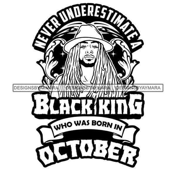 Sexy Afro Man King October Birthday Fashion Model Confident Hat Style Long Dreadlocks B/W SVG JPG PNG Vector Clipart Cricut Silhouette Cut Cutting