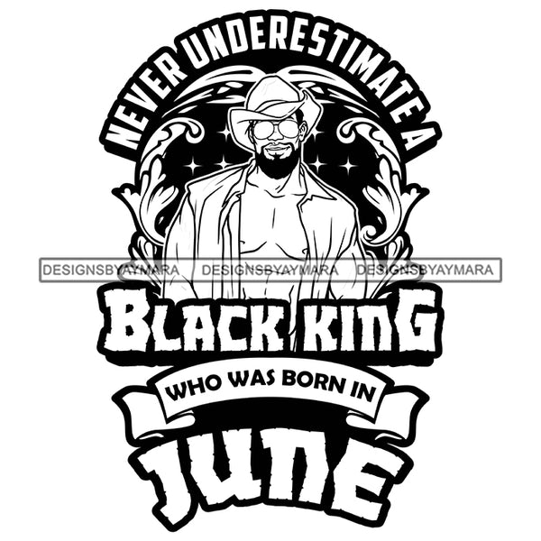 Sexy Afro Man King June Birthday Fashion Model Open Shirt Sunglasses Cowboy Hat B/W SVG JPG PNG Vector Clipart Cricut Silhouette Cut Cutting