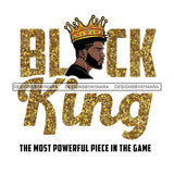 Black King Quote Gold Glitter Chess Game Afro Sexy Man Beard Side View Crown White Background SVG JPG PNG Vector Clipart Cricut Silhouette Cut Cutting