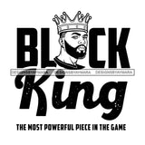 Black King Quote Gold Glitter Chess Game Afro Sexy Man Beard Mustache Crown B/W SVG JPG PNG Vector Clipart Cricut Silhouette Cut Cutting