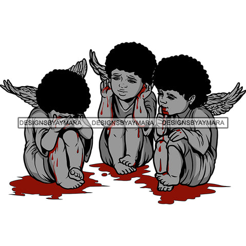 Baby Angle Crying Blood Dripping On Floor Design Element Angle Wings Black And White Artwork Afro Angle SVG JPG PNG Vector Clipart Cricut Silhouette Cut Cutting