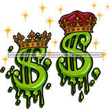 Crown On Dollar Sign Head Green Color Dollar Sign Color Dripping Design Element Star Symbol Vector SVG JPG PNG Vector Clipart Cricut Silhouette Cut Cutting