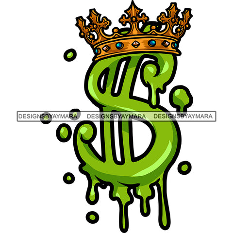 Crown On Single Dollar Sign Head Green Color Dollar Sign Color Dripping Design Element Star Symbol Vector SVG JPG PNG Vector Clipart Cricut Silhouette Cut Cutting