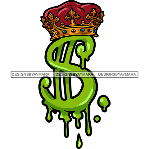 Crown On Single Dollar Sign Head Green Color Dollar Sign Color Dripping Design Element Vector SVG JPG PNG Vector Clipart Silhouette Cut Cutting