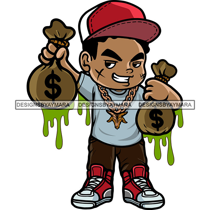 Gangster Boys Holding Money Bag Color Dripping Wearing Cap And Gold Ch ...