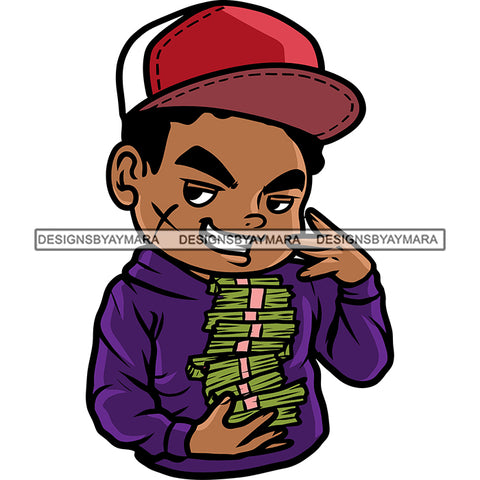 Smile Face Gangster Boys Holding Money Bundle Wearing Cap And Gold Chain Peach Hand Sigh Design Element Vector White Background SVG JPG PNG Vector Clipart Cricut Silhouette Cut Cutting