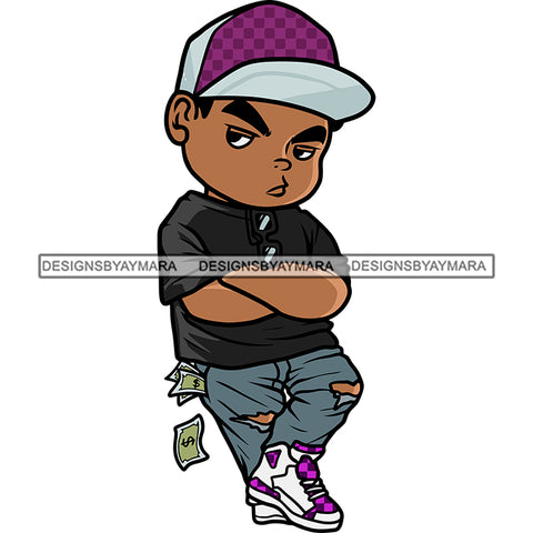 Gangster Boy Standing Wearing Cap Angry Face Money Note On Pocket Hip Hop Boy Style Design Element White Background Vector SVG JPG PNG Vector Clipart Cricut Silhouette Cut Cutting