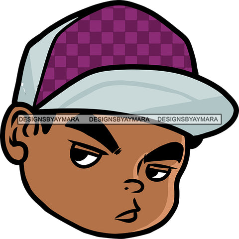 Angry Eyebrows Look African American Boys Wearing Cap Head Design Element White Background SVG JPG PNG Vector Clipart Cricut Silhouette Cut Cutting