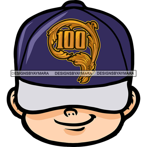 100 Quote Golden Color Symbol Smile Face Cartoon Character Wearing Cap Vector Design Element White Background African American Boy Face SVG JPG PNG Vector Clipart  Silhouette Cut Cutting