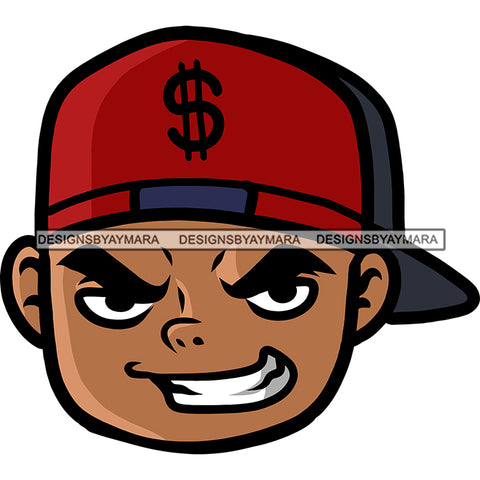 Afro Boy Smile Face Wearing Cap Dollar Sign On Cap Vector Design Element White Background Angry Eyes Look SVG JPG PNG Vector Clipart Silhouette Cut Cutting