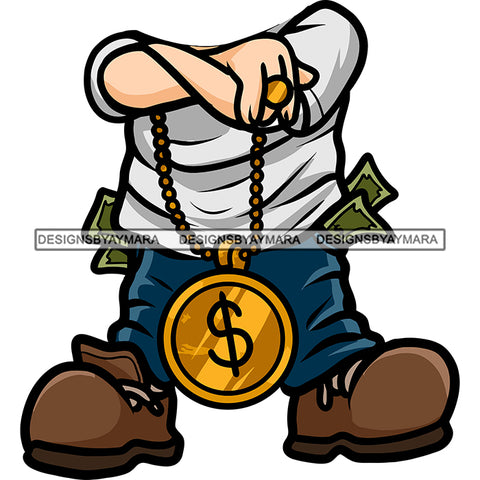 Hide Head African American Boy Standing And Holding Gold Hustle Chain Money On Pocket Vector Design Element White Background SVG JPG PNG Vector Clipart Cricut Silhouette Cut Cuttin