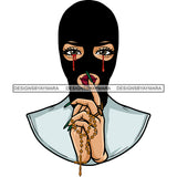 African American Woman Showing Silent Pose Wearing Face Mask Long Nail Blood Dripping On Eyes Smile Face Holding Chain Vector Design Element SVG JPG PNG Vector Clipart Silhouette Cut Cutting