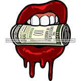 Money Roll On Woman Mouth Red Color Lips Color Dripping Vector Design Element White Background SVG JPG PNG Vector Clipart Cricut Silhouette Cut Cutting