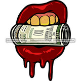 Money Roll On Woman Mouth Red Color Lips Color Dripping Woman Golden Teeth Vector Design Element White Background SVG JPG PNG Vector Clipart Cricut Silhouette Cut Cutting