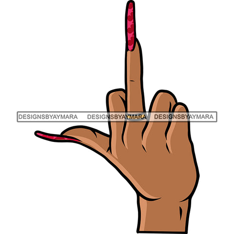 African American Woman Hand Showing Middle Finger Long Nail Vector Color Nail Design Element White Background  SVG JPG PNG Vector Clipart Cricut Silhouette Cut Cutting