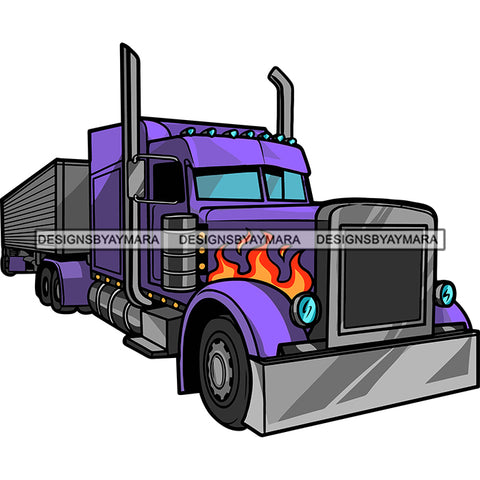 Blue Color Cargo Container Truck American Big Truck Prime Mover Transport System Vector White Background Blue Semi Truck SVG JPG PNG Vector Clipart Cricut Silhouette Cut Cutting