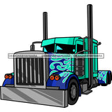 Semi Truck Cargo Container Truck American Big Truck Prime Mover Transport System Vector White Background Blue Semi Truck SVG JPG PNG Vector Clipart Cricut Silhouette Cut Cutting