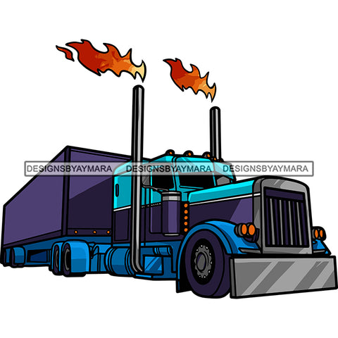 Fire Fly Blue Color Cargo Container Truck American Big Truck Prime Mover Transport System Vector White Background Blue Semi Truck SVG JPG PNG Vector Clipart Silhouette Cut Cutting