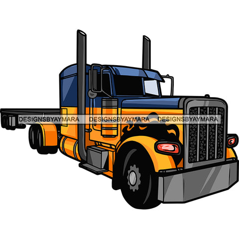Yellow Color Semi Cargo Container Truck American Big Truck Prime Mover Transport System Vector White Background Yellow Semi Truck SVG JPG PNG Vector Clipart Silhouette Cut Cutting