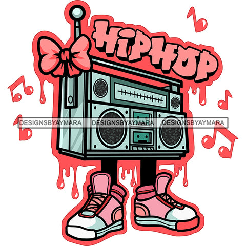 Hip Hop Quote Music Box Cartoon Character Standing Design Element Pink Color Dripping Radio Box White Background SVG JPG PNG Vector Clipart Cricut Silhouette Cut Cutting